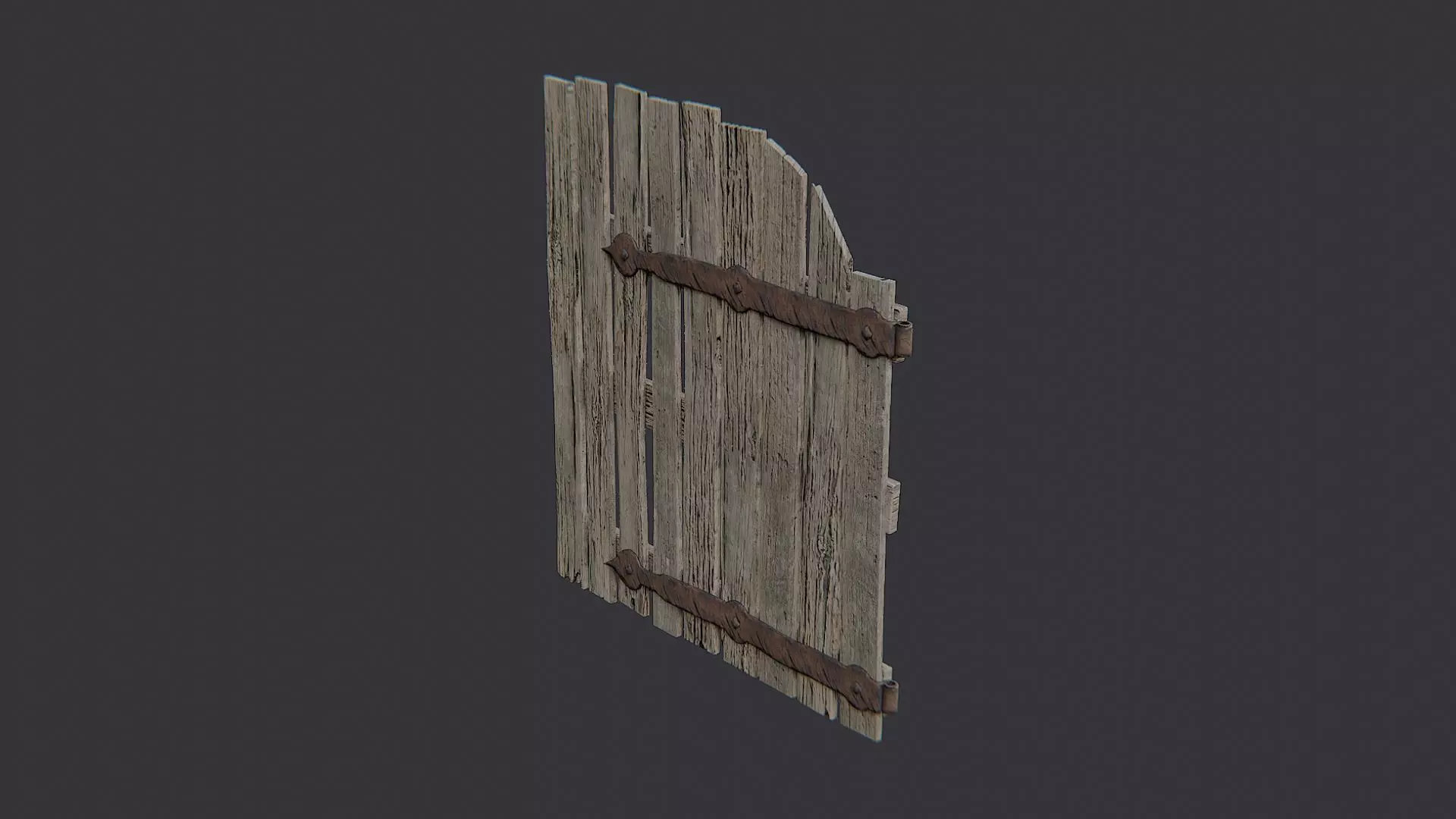 Weathered wooden arch gate exterior entrance Low-poly 3D model_1