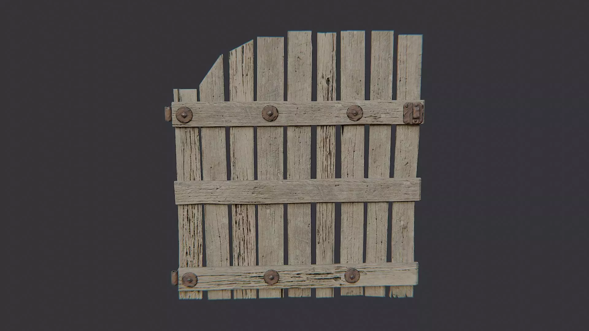 Weathered wooden arch gate exterior entrance Low-poly 3D model_2