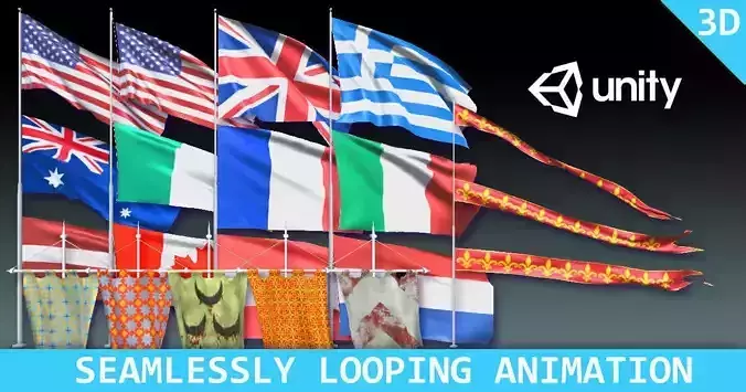 Animated Flags and Banners Low-poly 3D model