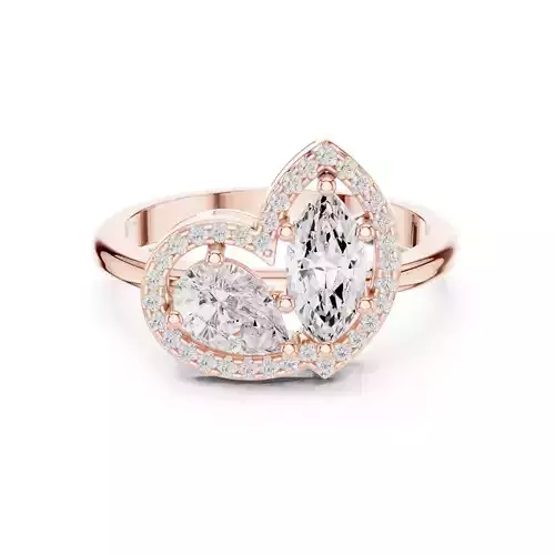 Pear Marquise Halo Solitaire Ring 3dm stl renders