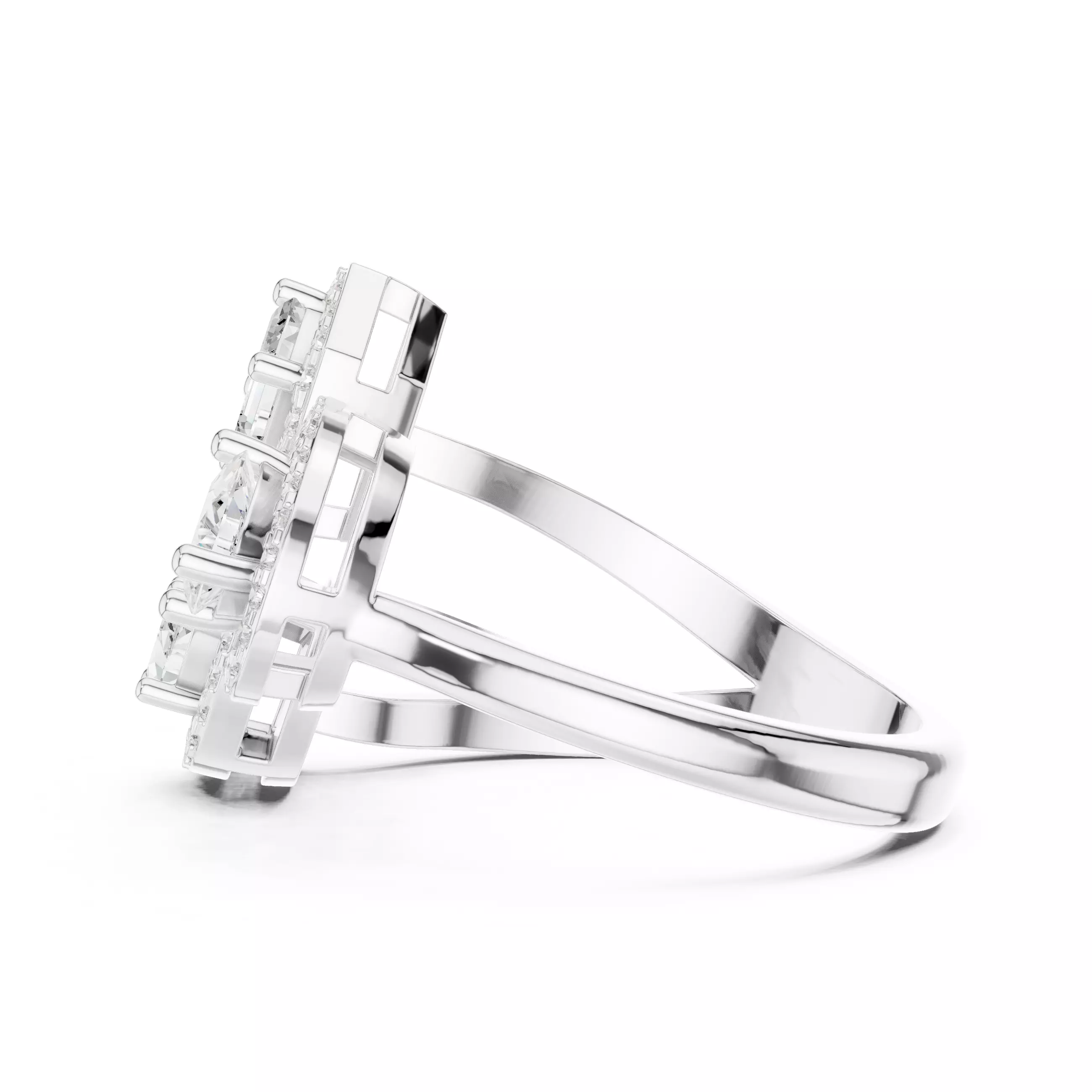 Trio Toi et Moi Solitaire Ring 3dm stl renders animation 3D print model_8