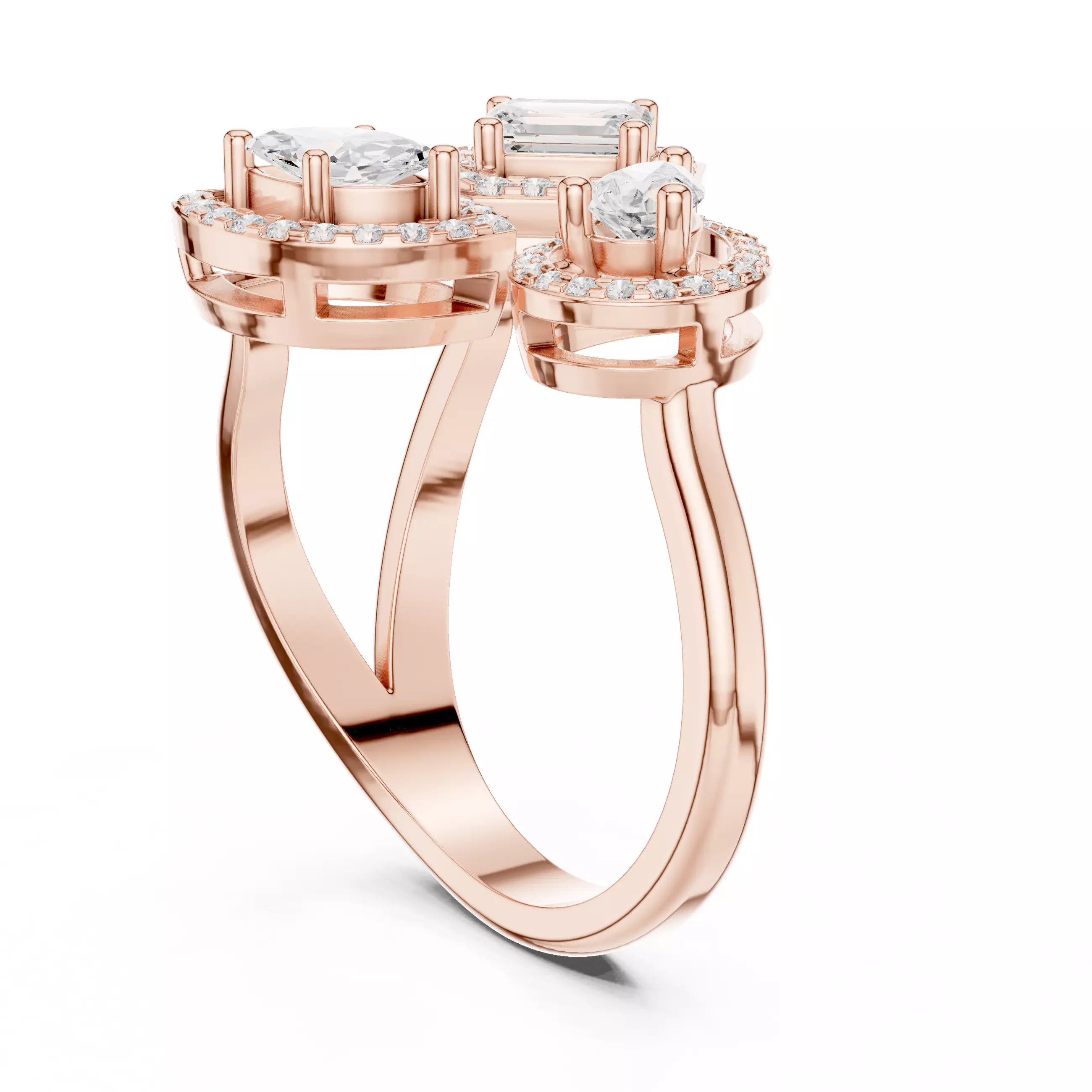 Trio Toi et Moi Solitaire Ring 3dm stl renders animation 3D print model_3