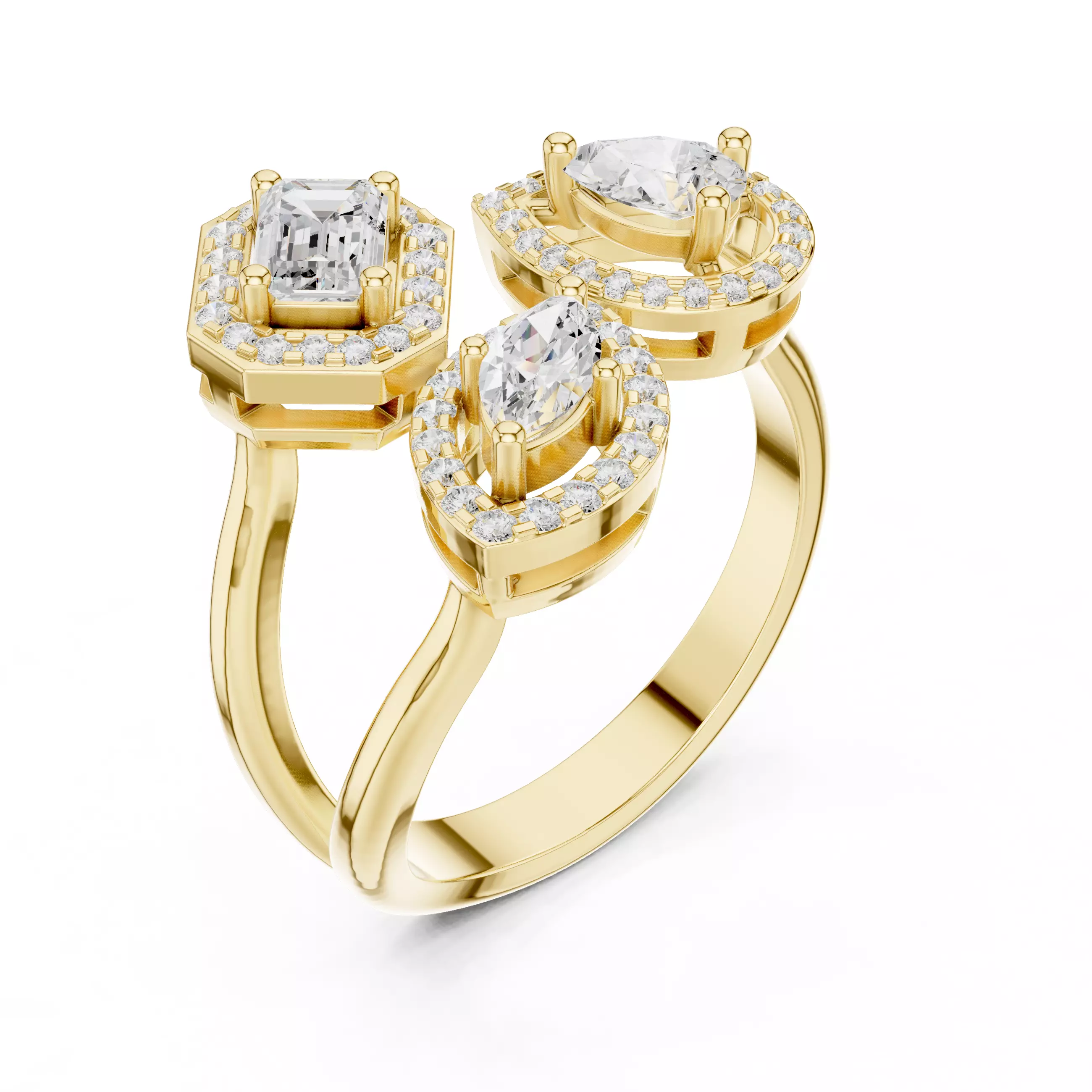 Trio Toi et Moi Solitaire Ring 3dm stl renders animation 3D print model_11