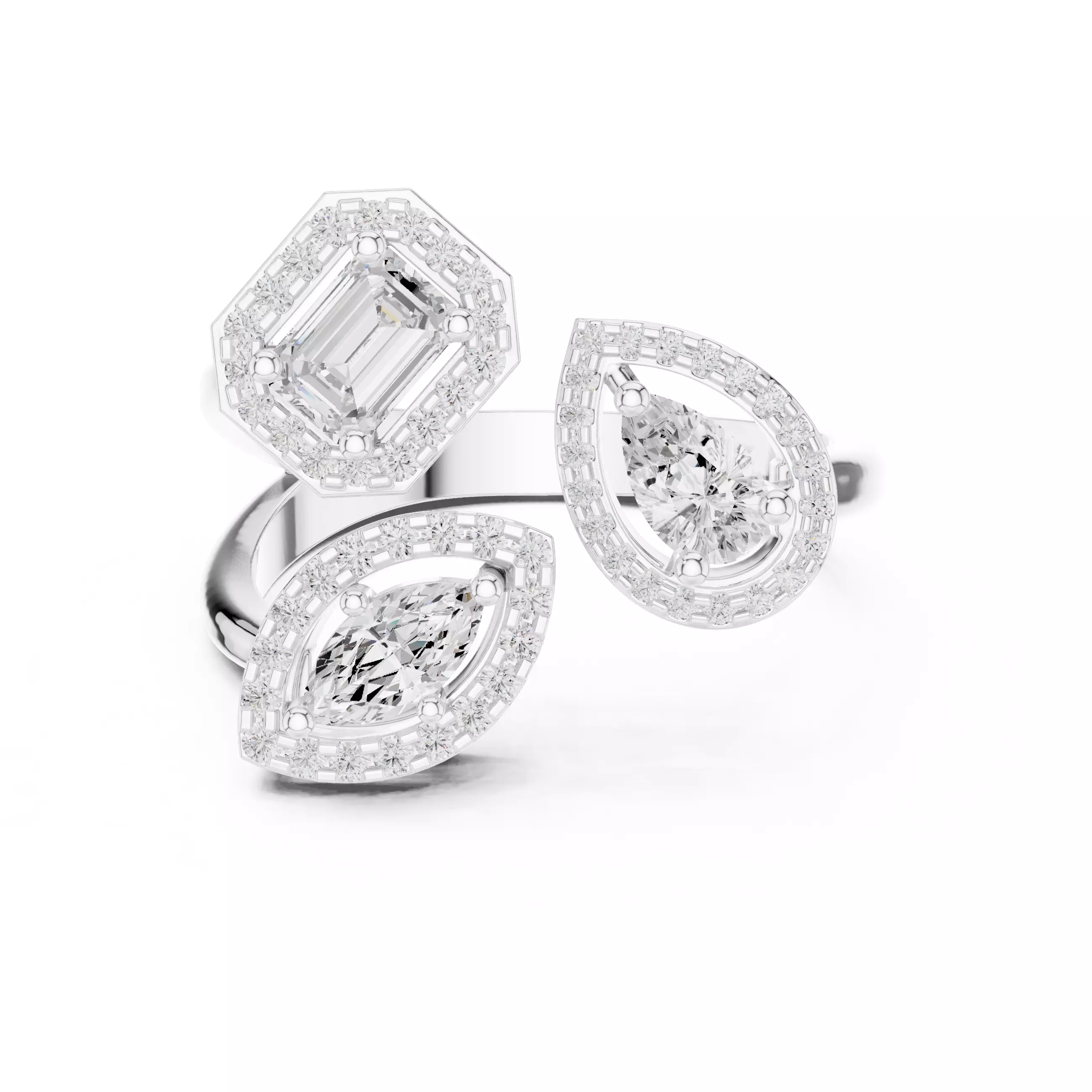 Trio Toi et Moi Solitaire Ring 3dm stl renders animation 3D print model_9