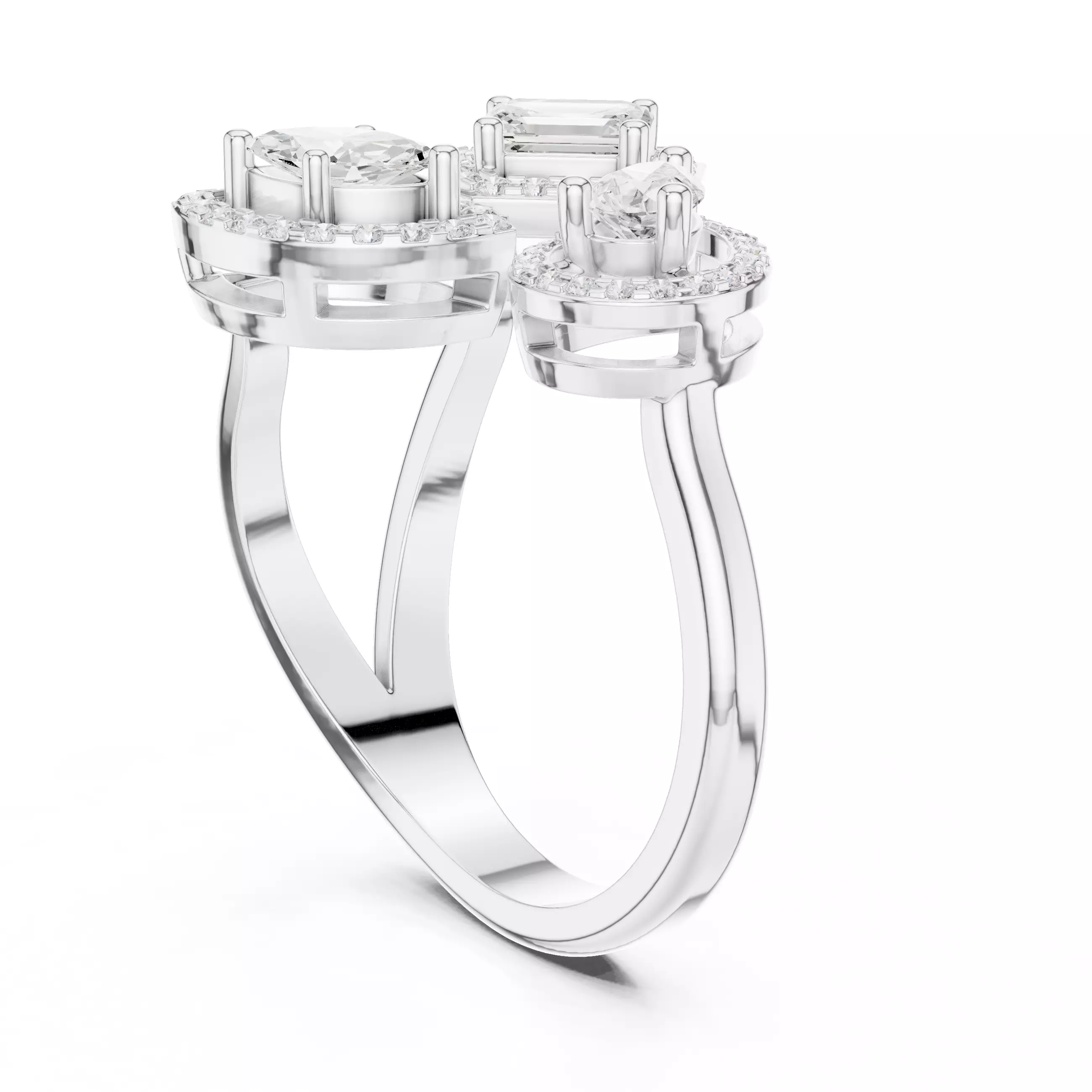 Trio Toi et Moi Solitaire Ring 3dm stl renders animation 3D print model_6