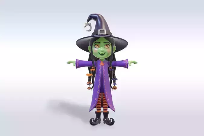 Adorable Witch Halloween Character 3D Model