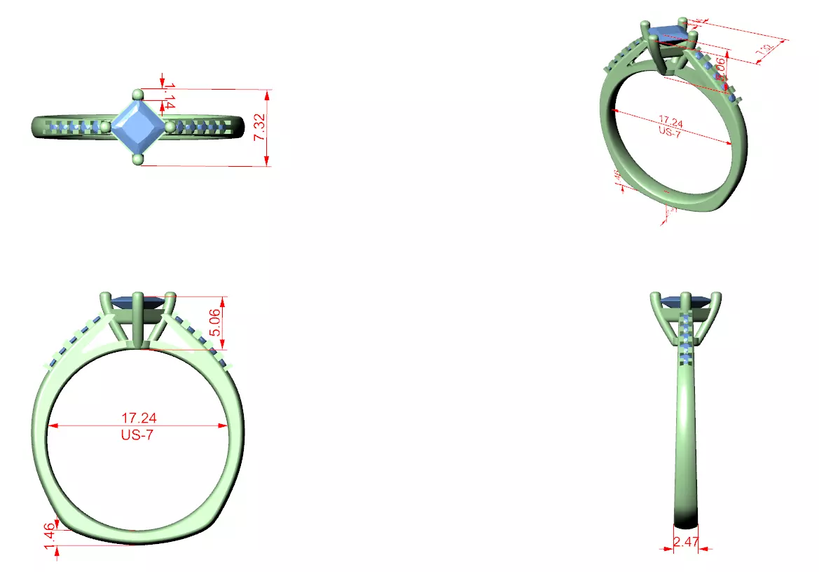 Princess Solitaire Ring 3dm stl renders animation videos 3D print model_1