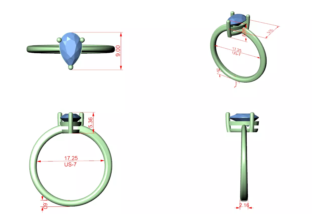 Pear Mono Solitaire Ring 3dm stl renders animation video 3D print model_1