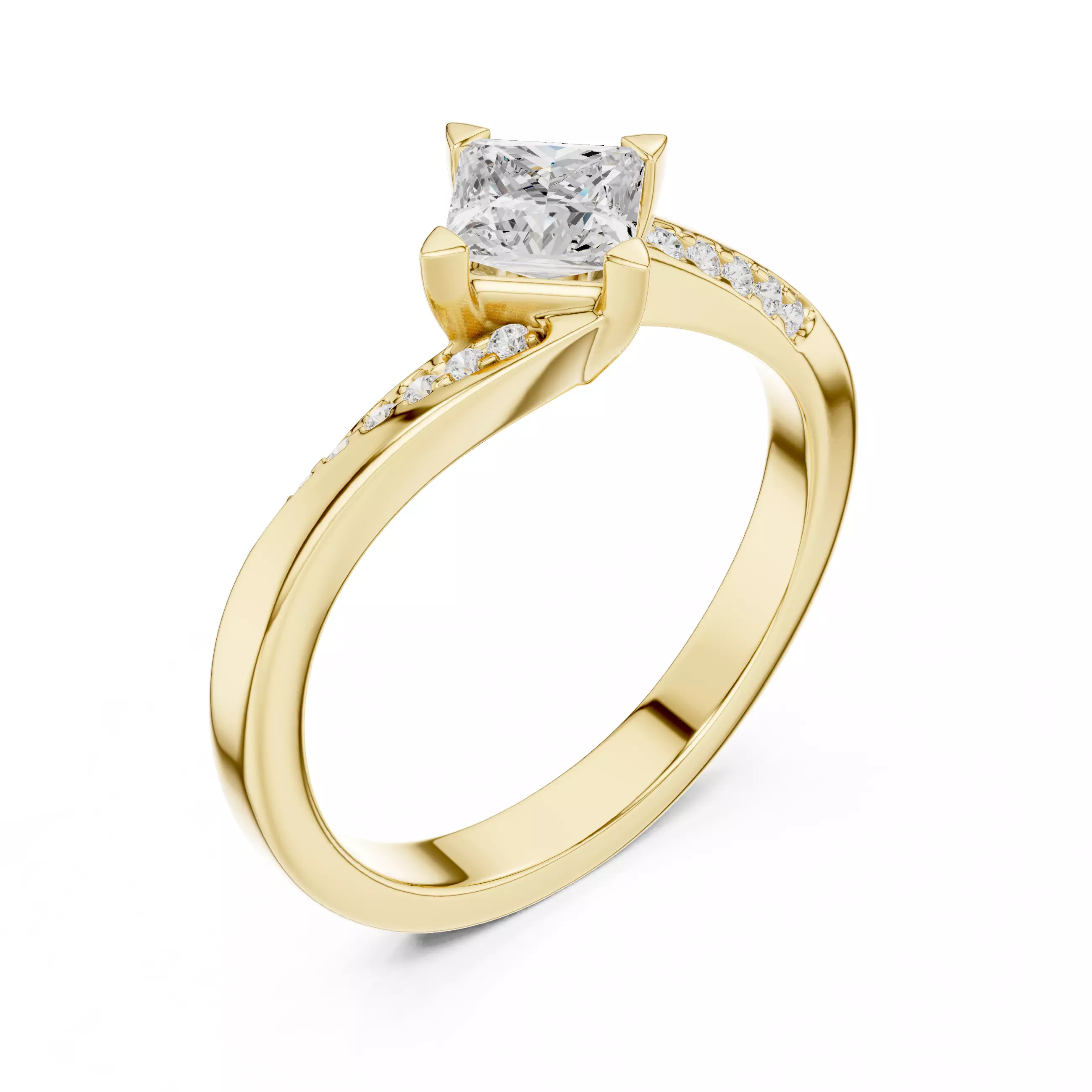 Princess Twisted Shank Solitaire Ring 3dm stl renders 3D print model_11