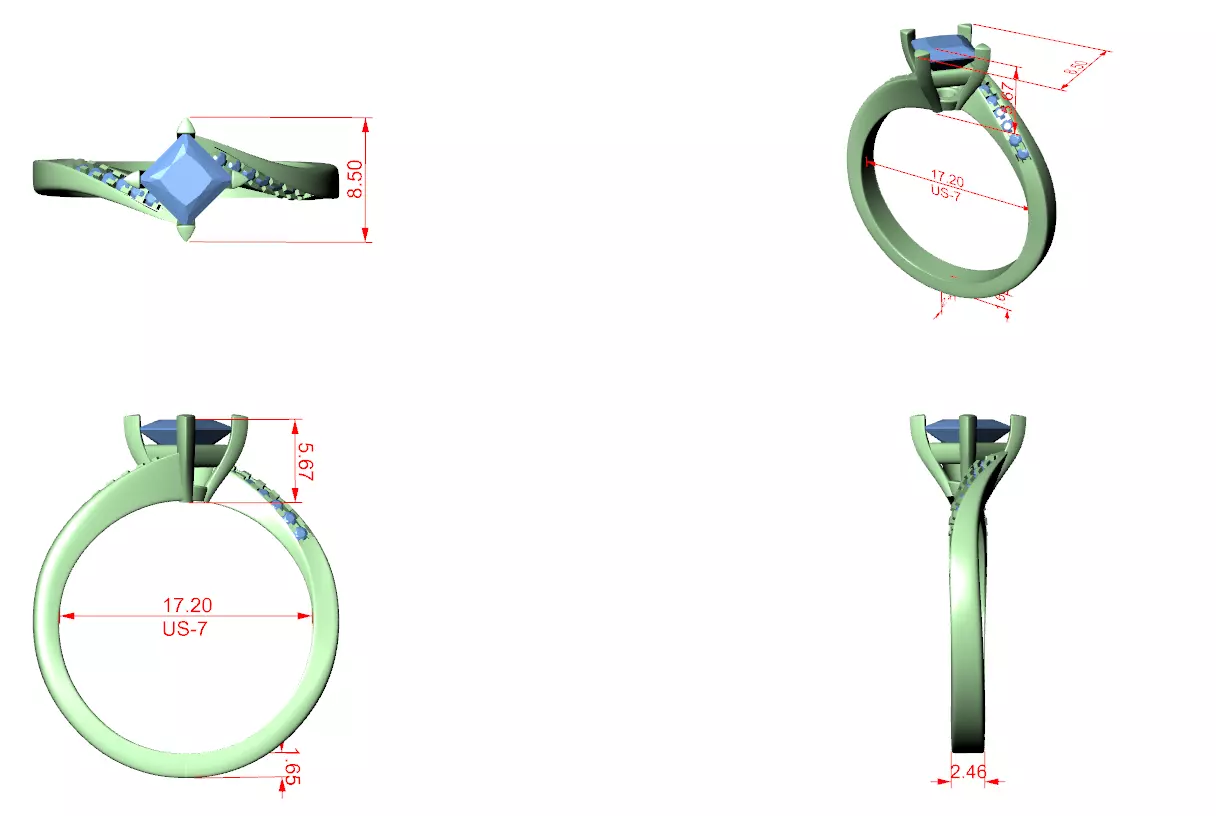 Princess Twisted Shank Solitaire Ring 3dm stl renders 3D print model_1