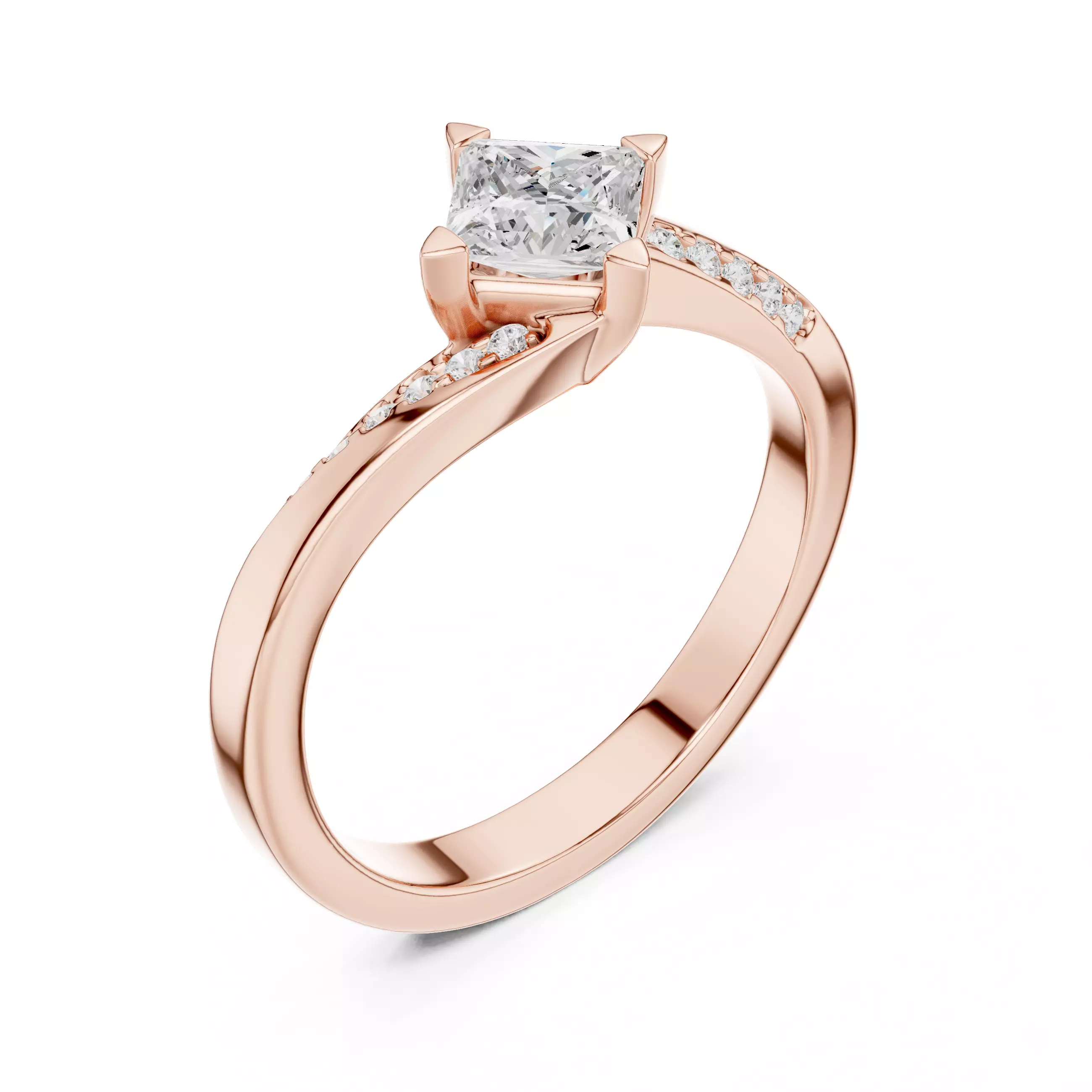 Princess Twisted Shank Solitaire Ring 3dm stl renders 3D print model_4