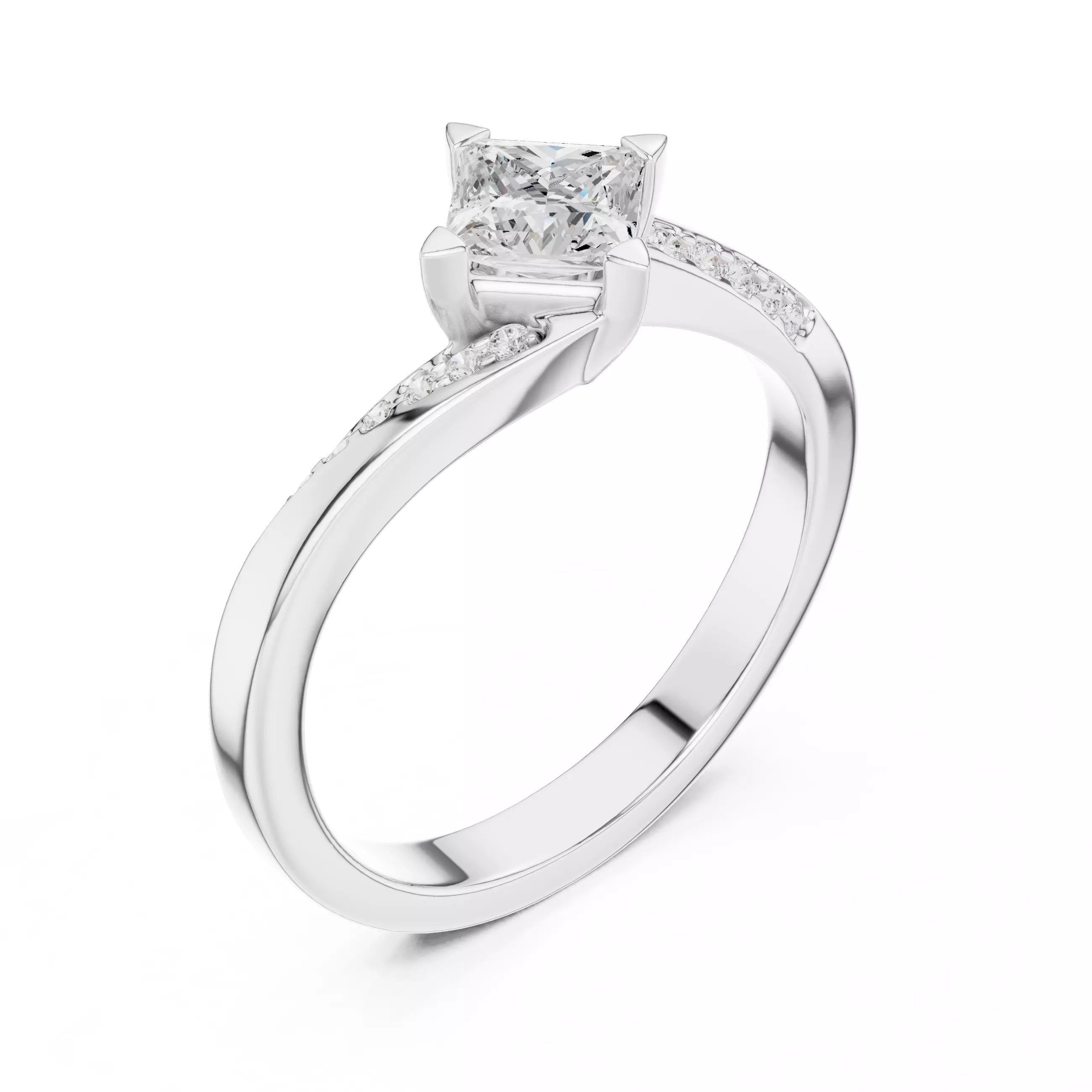 Princess Twisted Shank Solitaire Ring 3dm stl renders 3D print model_7