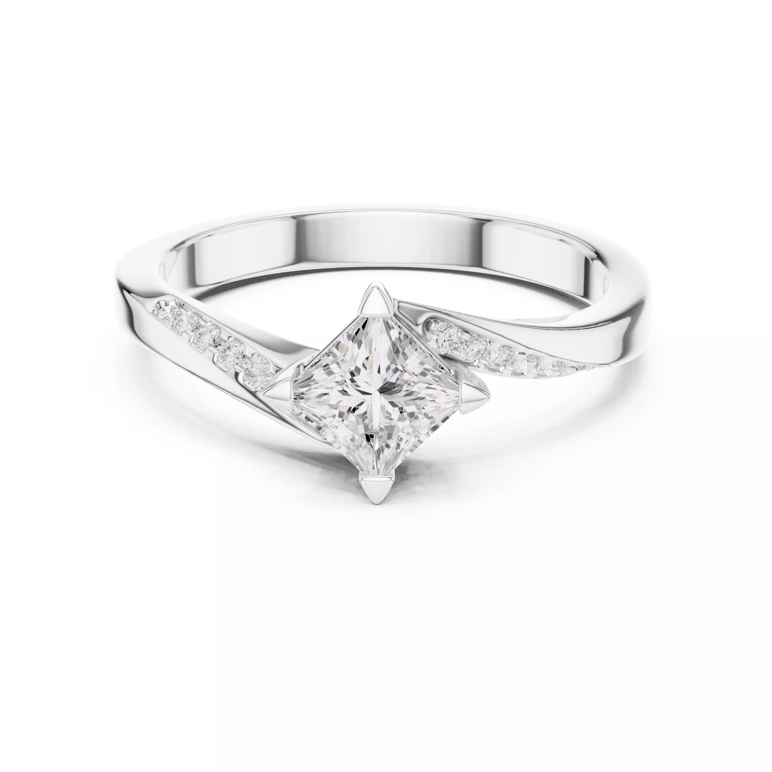 Princess Twisted Shank Solitaire Ring 3dm stl renders 3D print model_9