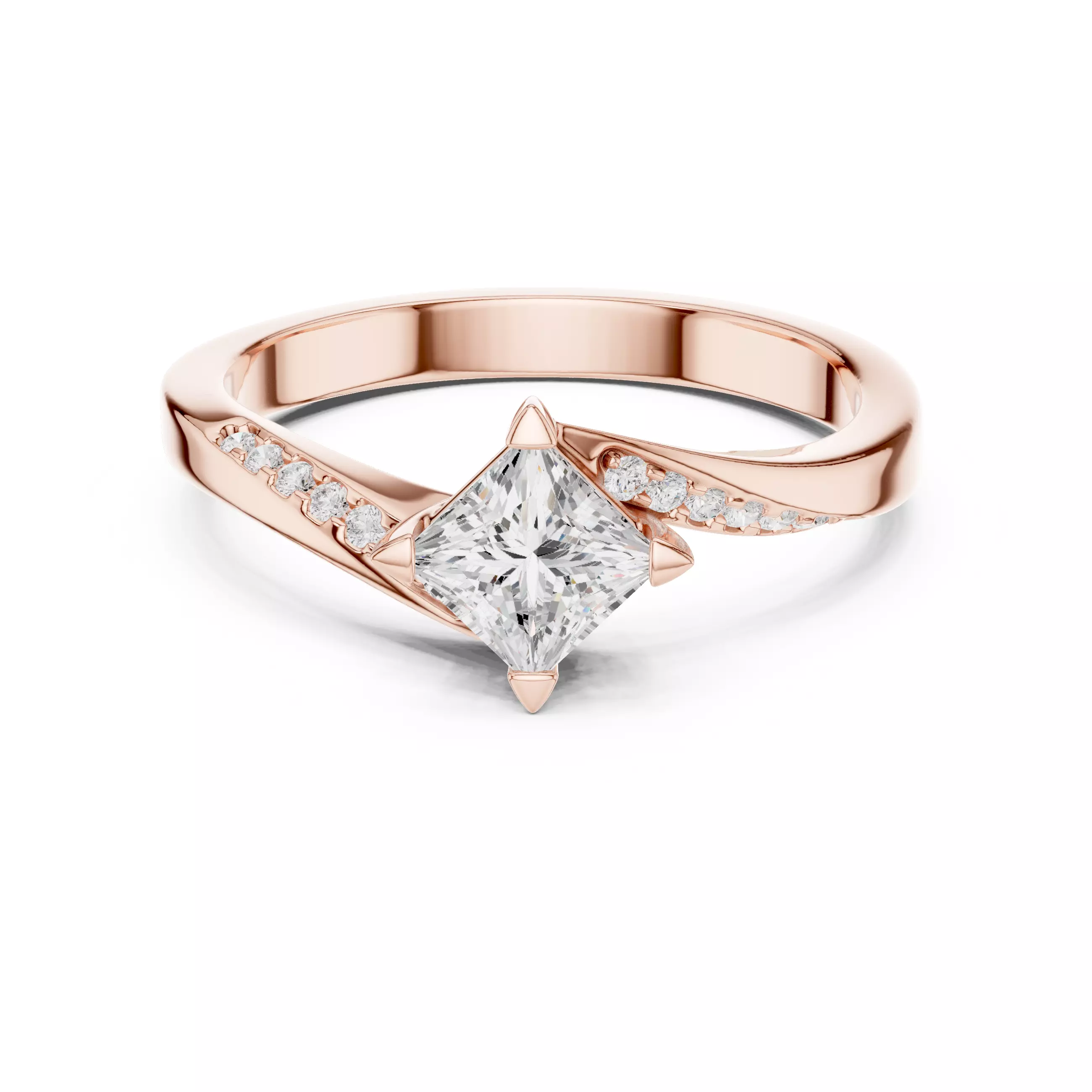 Princess Twisted Shank Solitaire Ring 3dm stl renders 3D print model_0