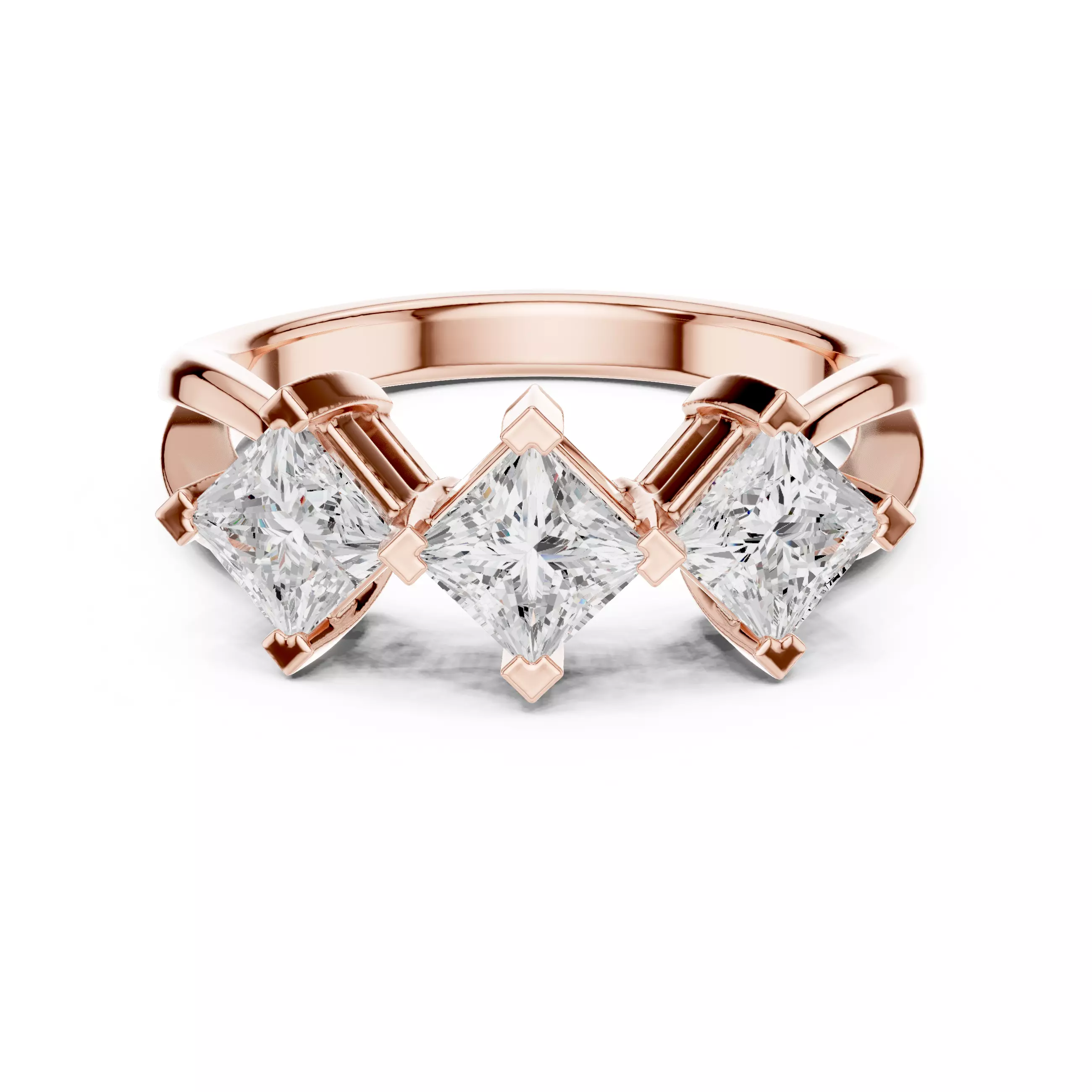 Trio Princess Solitaire Ring 3dm stl renders animation 3D print model