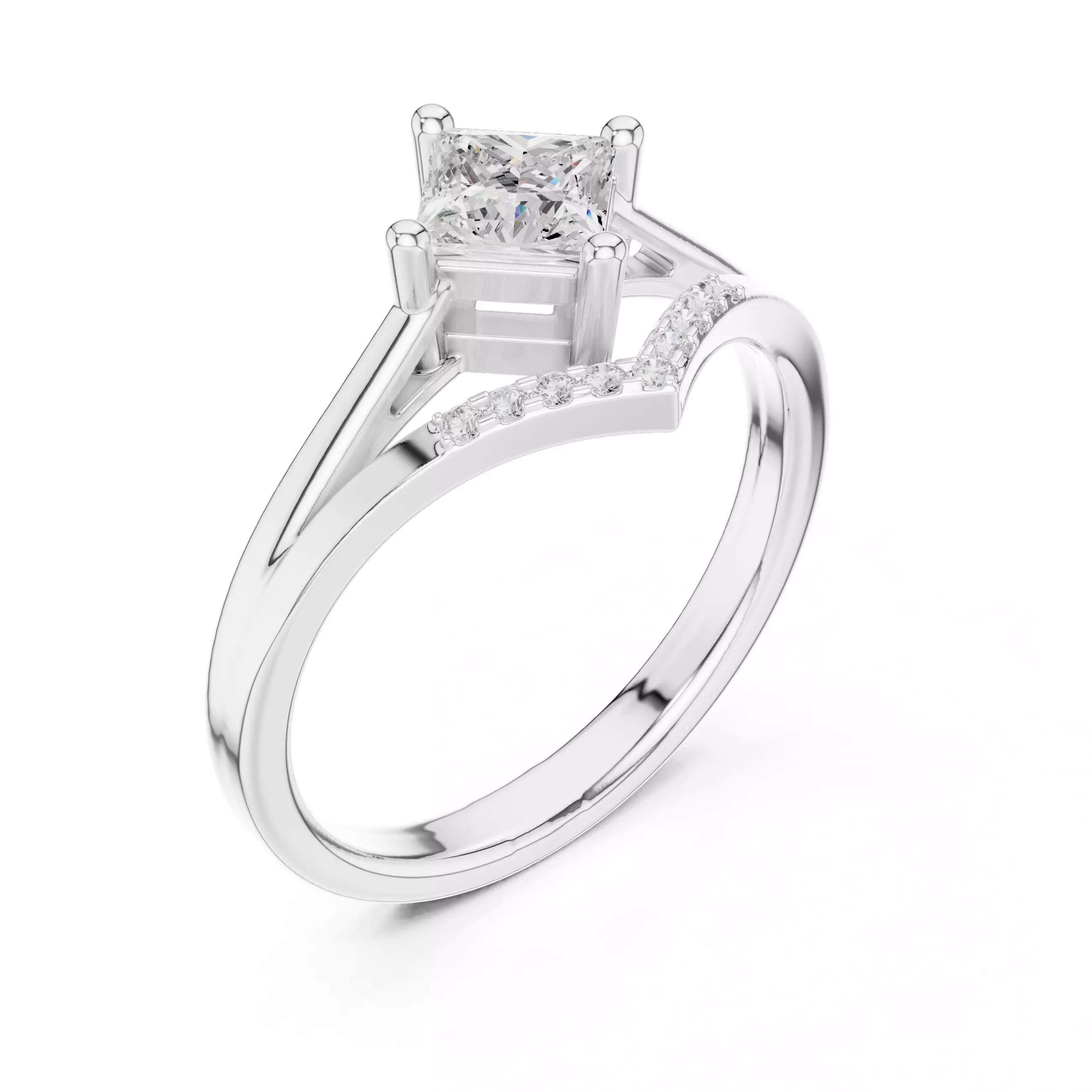 Princess Solitaire Ring 3dm stl renders animation videos 3D print model_7