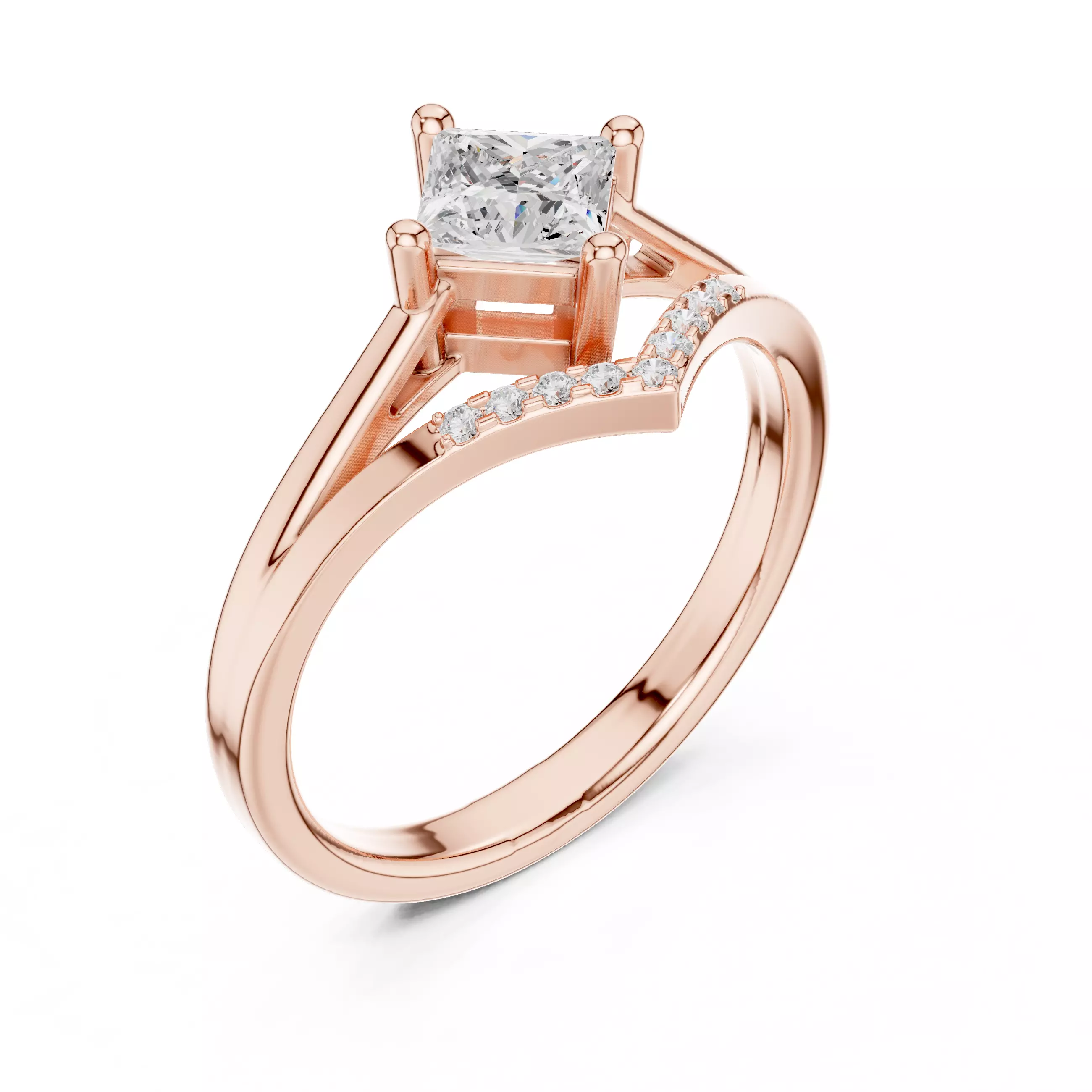 Princess Solitaire Ring 3dm stl renders animation videos 3D print model_4