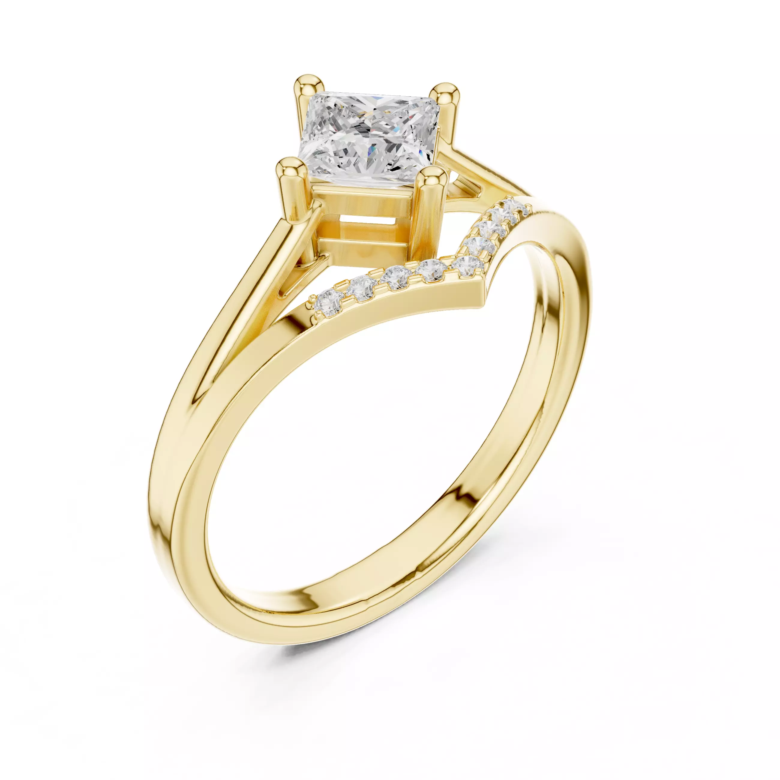 Princess Solitaire Ring 3dm stl renders animation videos 3D print model_11