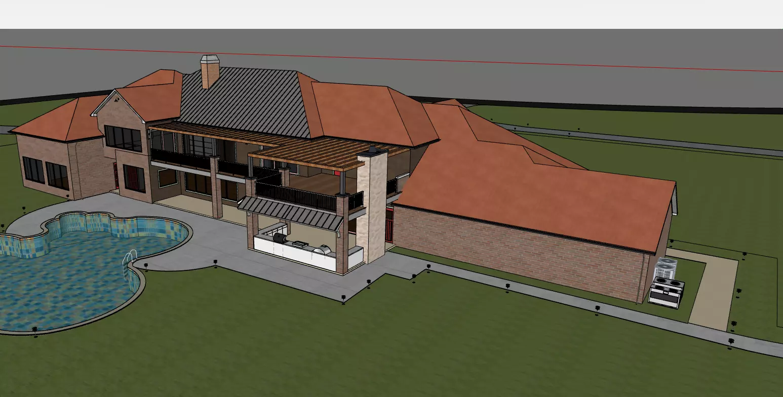 Modern Ranch Style House with Swimming Pool SketchUp Model 3D model_1