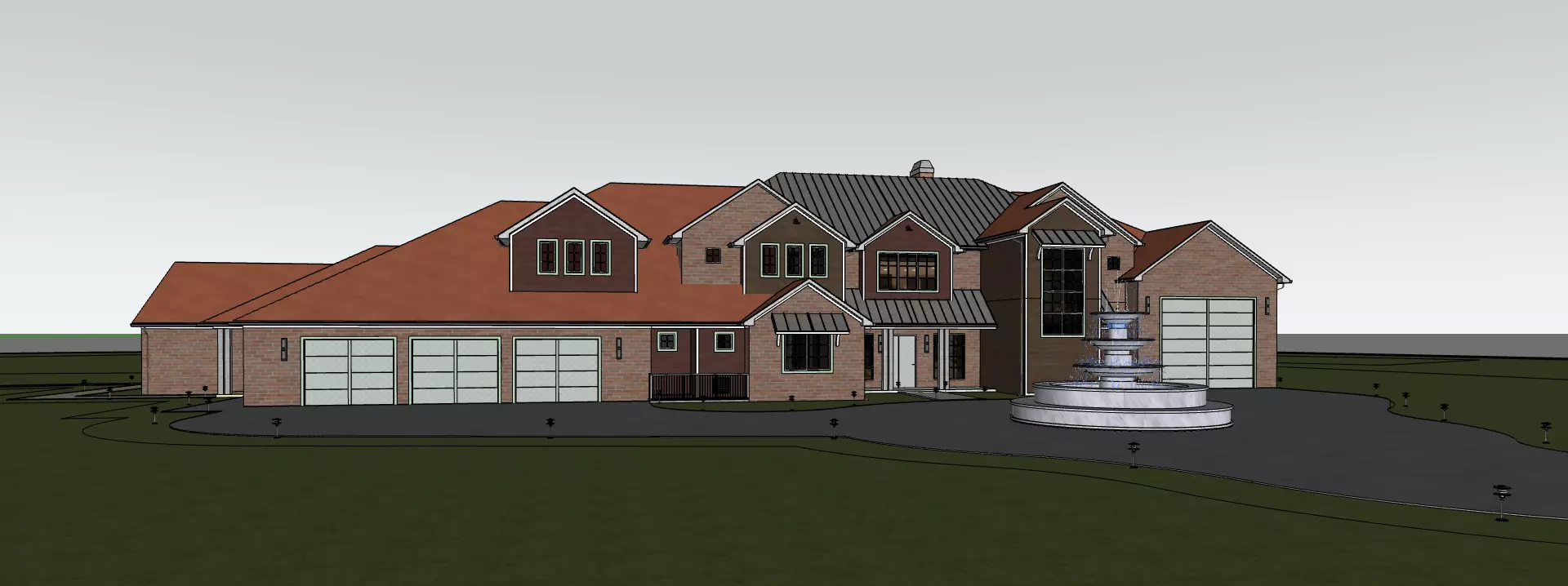 Modern Ranch Style House with Swimming Pool SketchUp Model 3D model_0