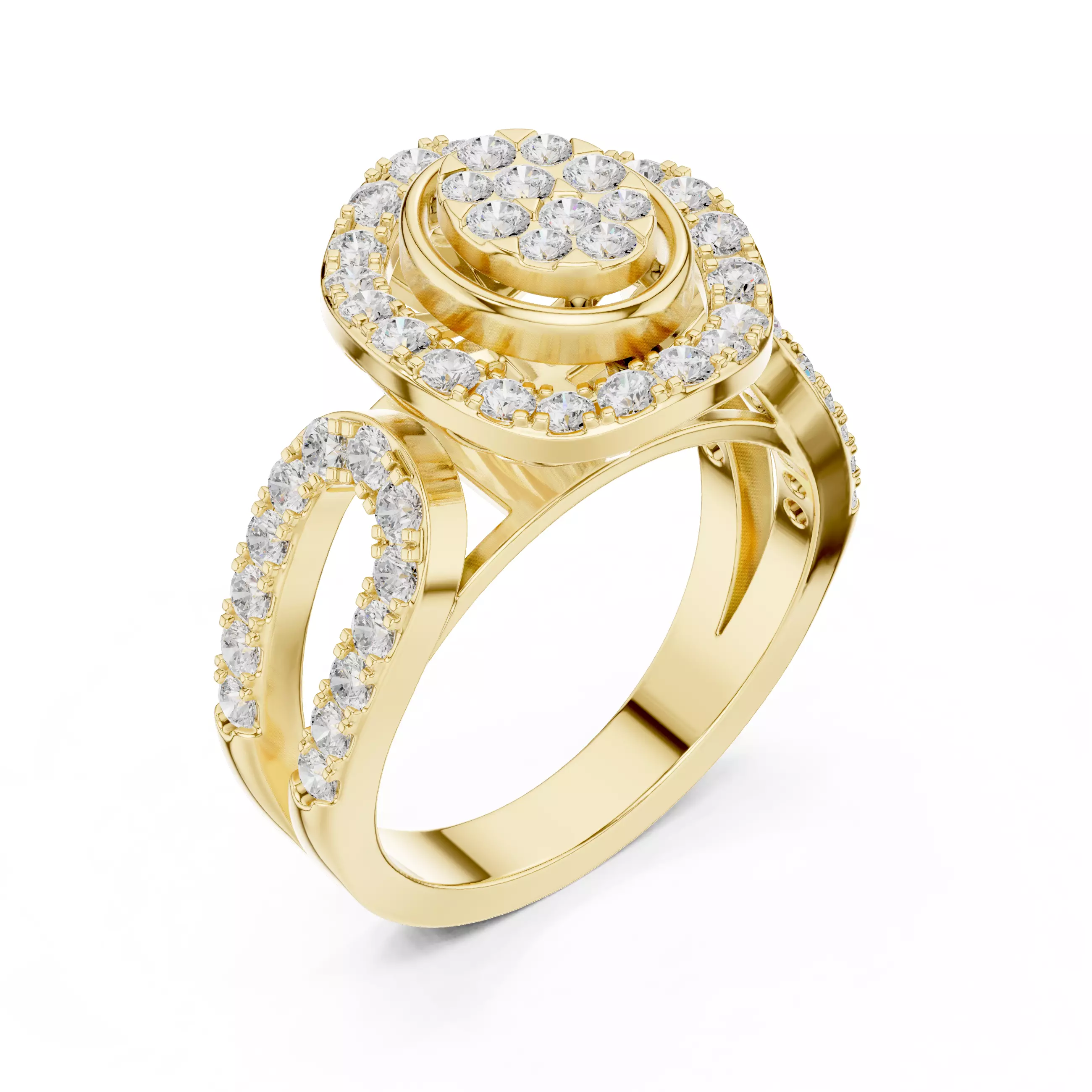 Halo Cluster Diamond Ring 3dm stl renders animation 3D print model_11