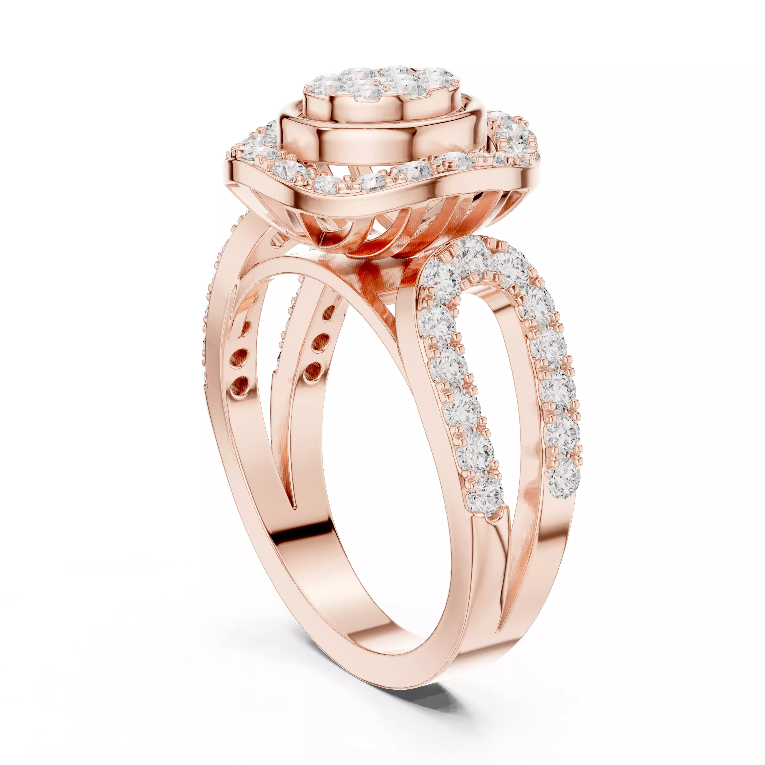 Halo Cluster Diamond Ring 3dm stl renders animation 3D print model_3