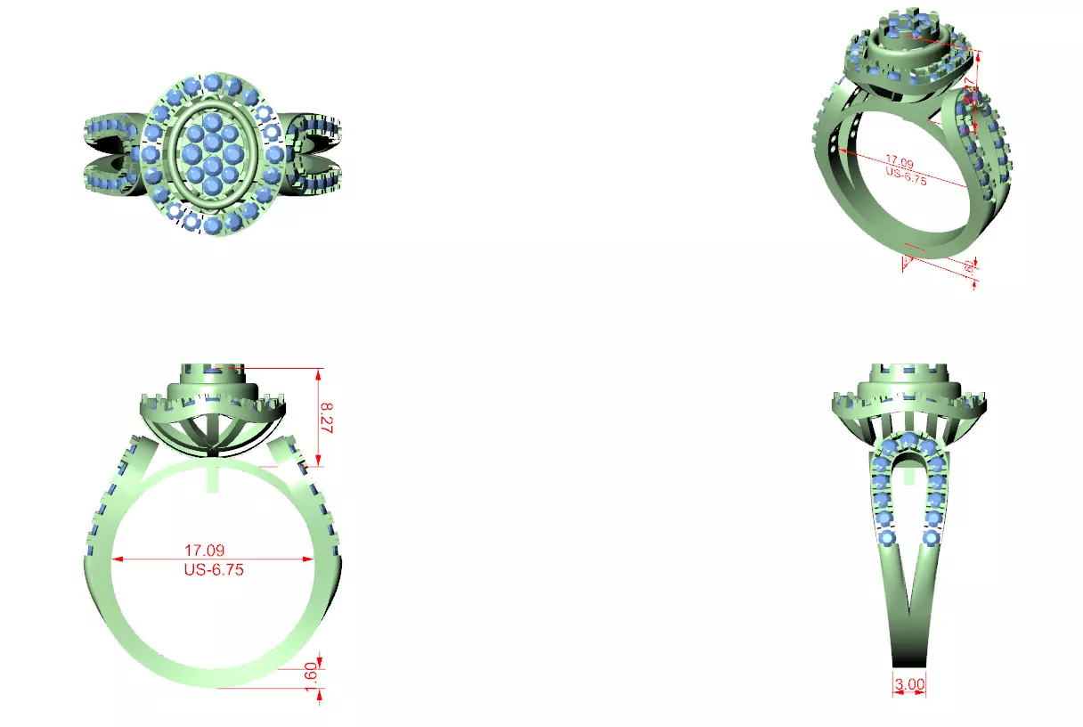 Halo Cluster Diamond Ring 3dm stl renders animation 3D print model_1
