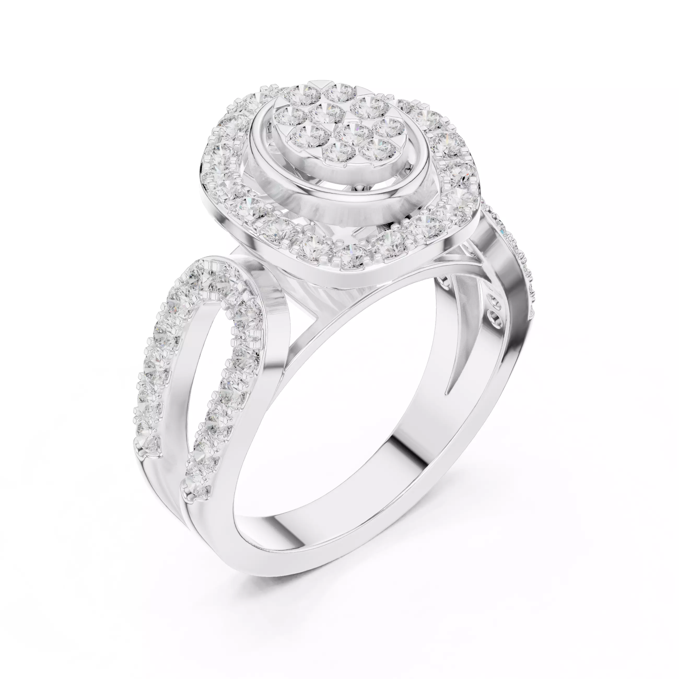 Halo Cluster Diamond Ring 3dm stl renders animation 3D print model_7