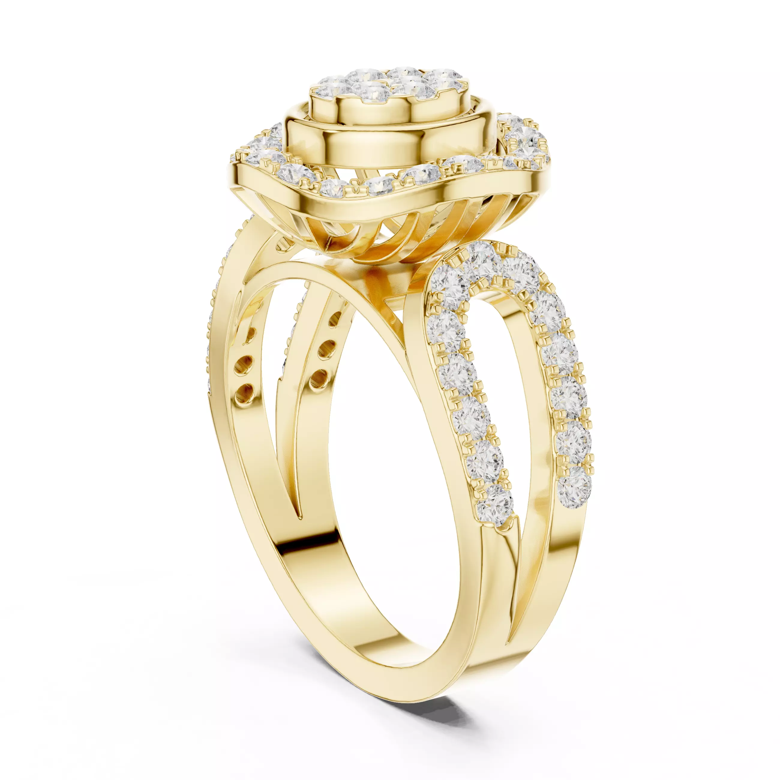 Halo Cluster Diamond Ring 3dm stl renders animation 3D print model_10