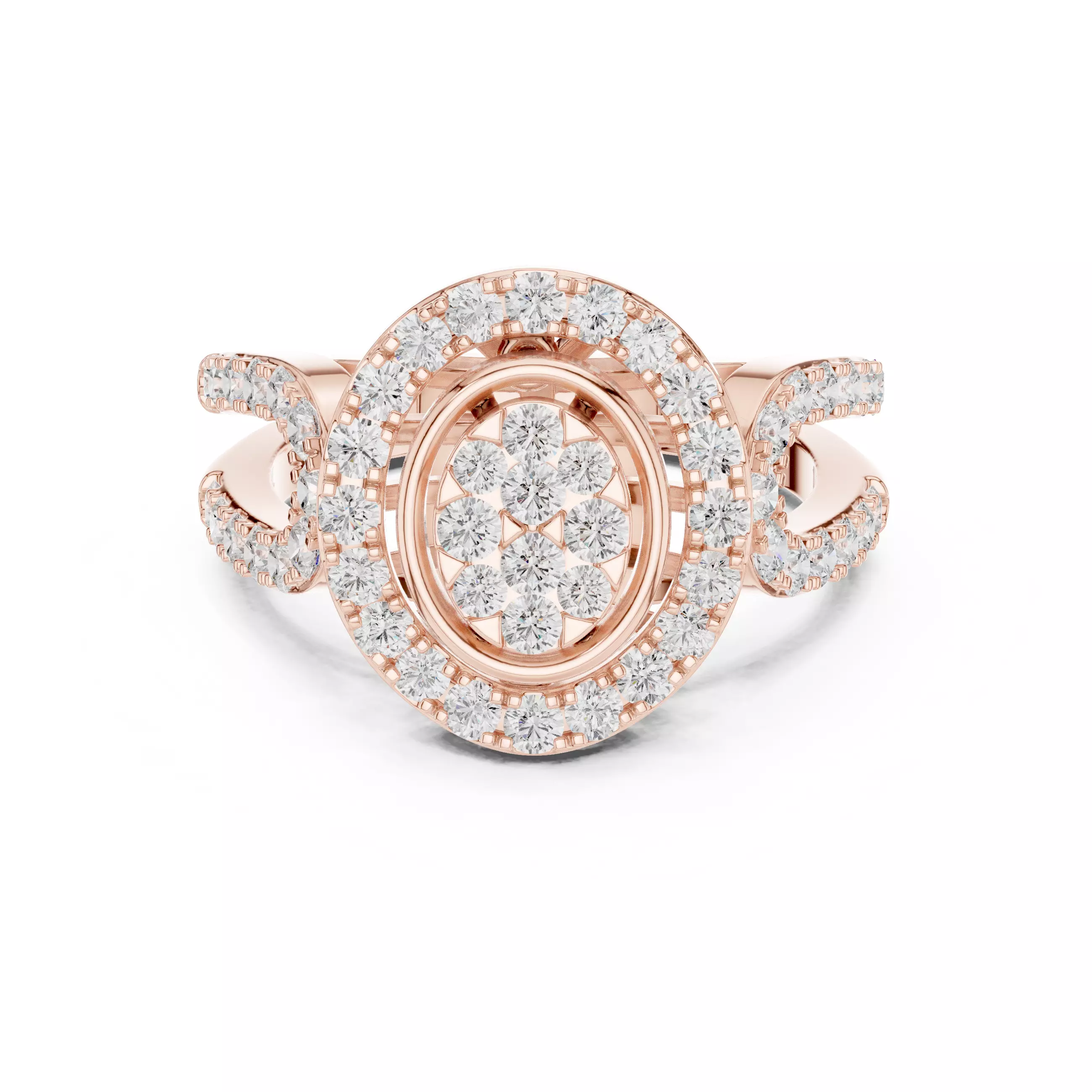 Halo Cluster Diamond Ring 3dm stl renders animation 3D print model_0