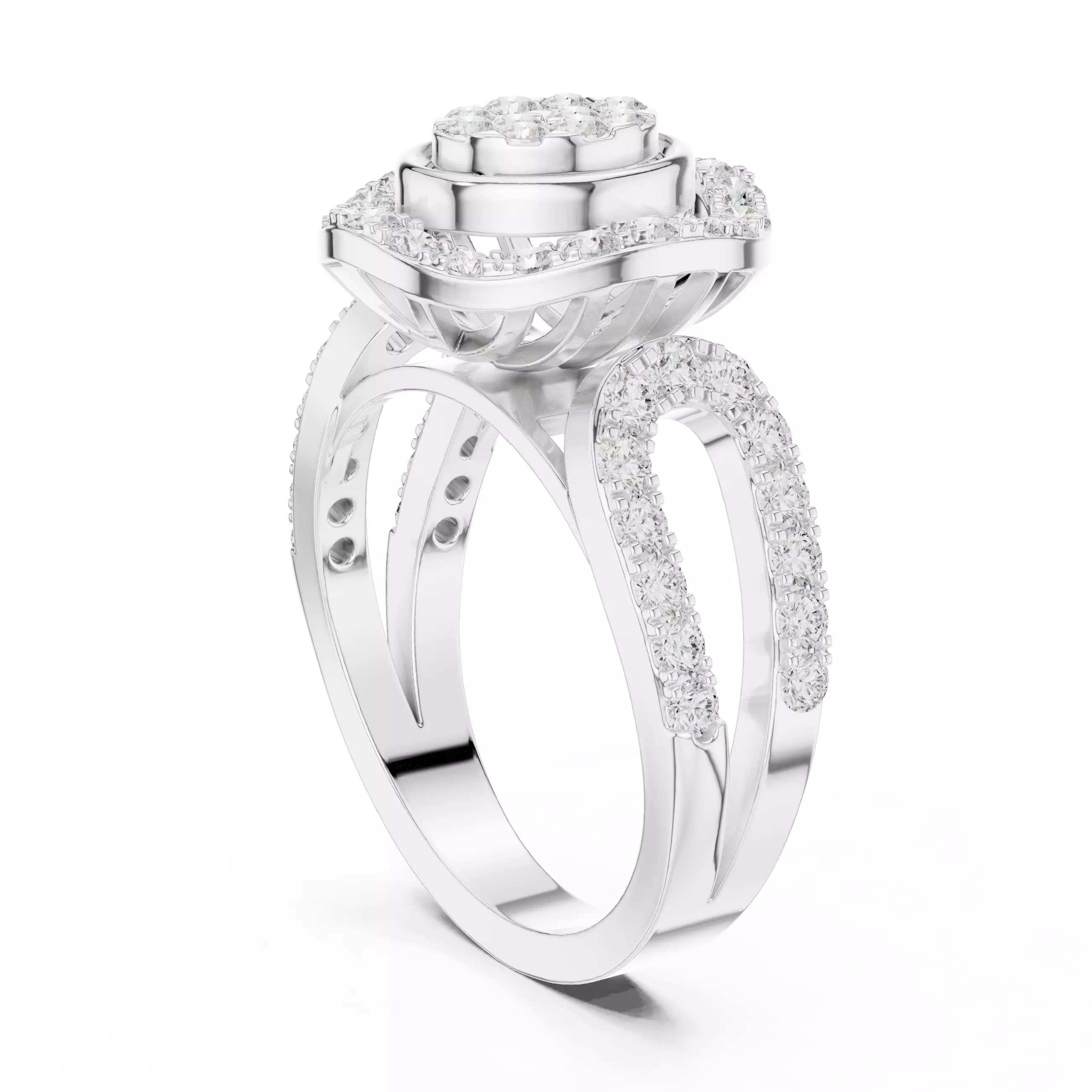 Halo Cluster Diamond Ring 3dm stl renders animation 3D print model_6