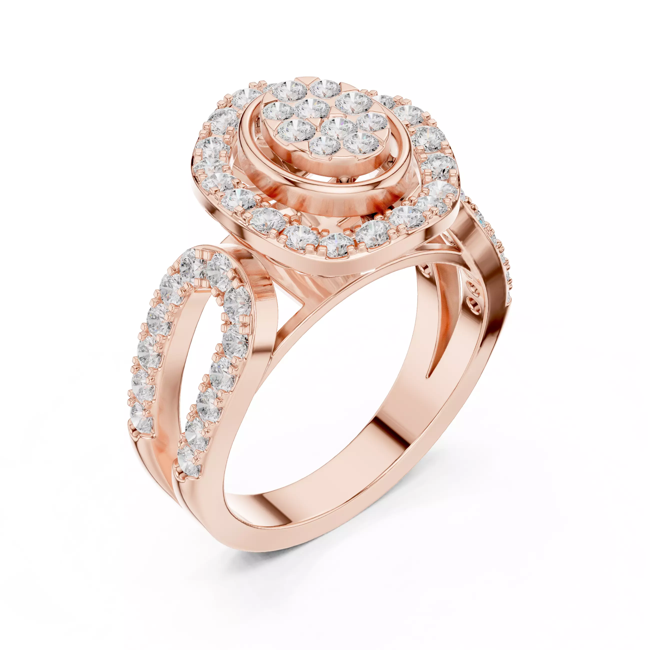 Halo Cluster Diamond Ring 3dm stl renders animation 3D print model_4