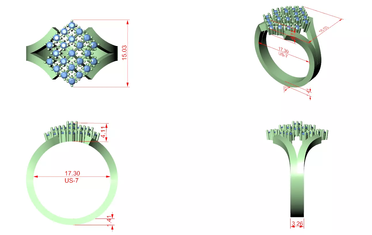 Diamond Cluster Ring 3dm stl renders animation 3D print model_1