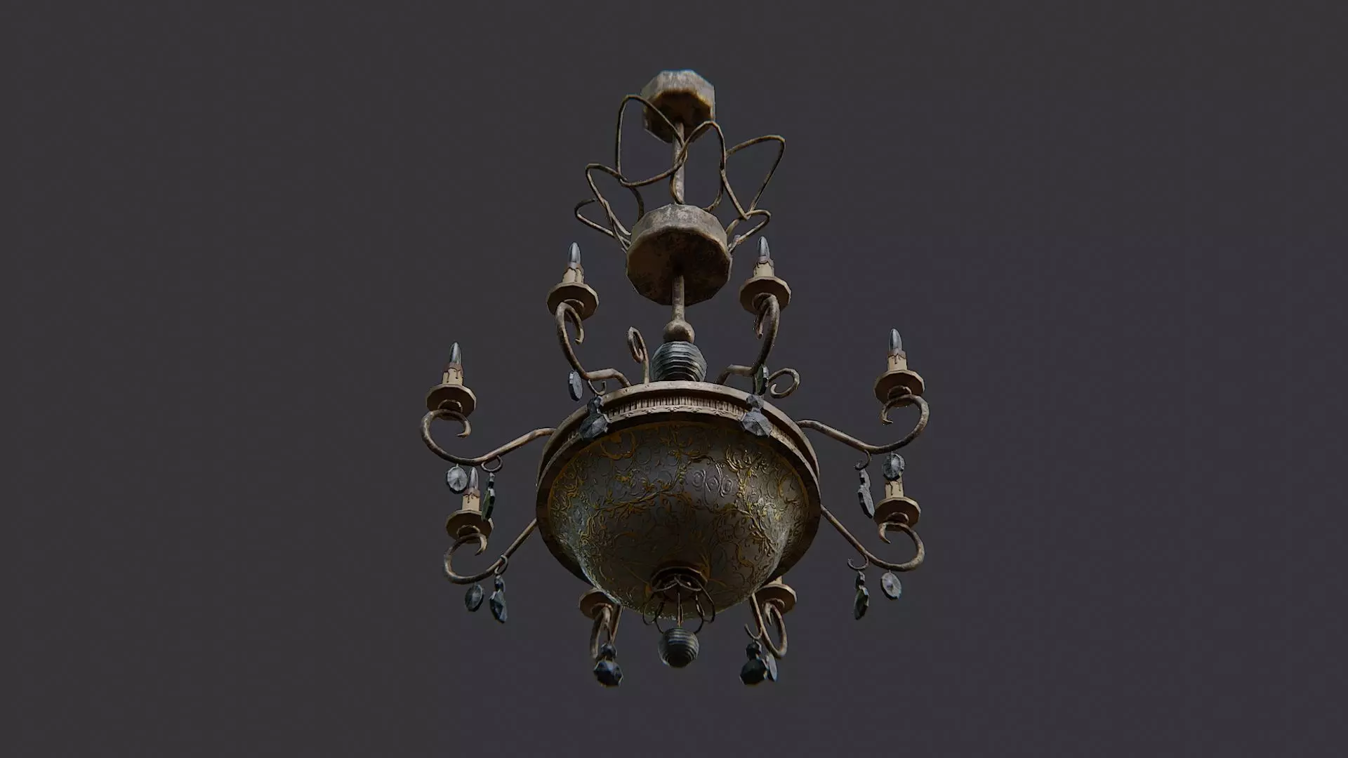 Ceiling chandelier with glass accents Low-poly 3D model_5