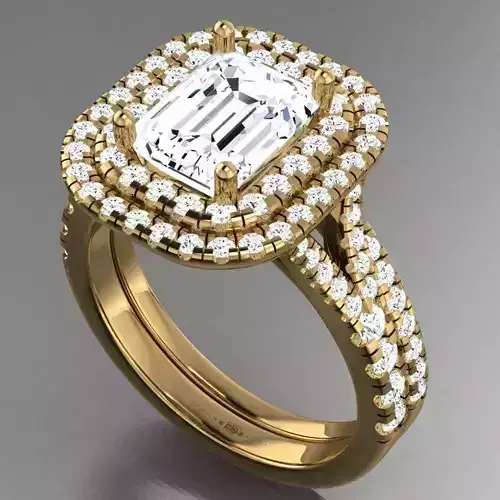 Luxury Gold Engagement Ring Set With Double Halo Diamonds