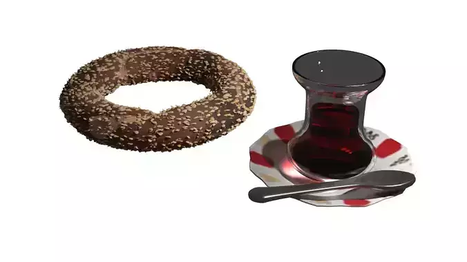 Simit and Tea 3D model 3D model 6