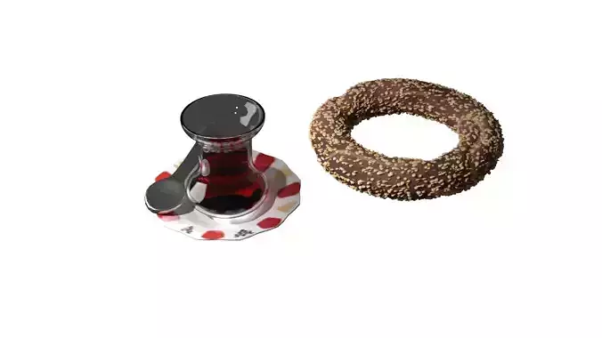 Simit and Tea 3D model 3D model 3