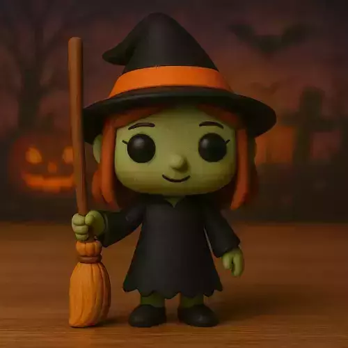 Decoracion Halloween POP Bruja con escoba y sombrero puntiagudo 3D print model Decoracion Halloween POP Bruja con escoba y sombrero puntiagudo 3D print model