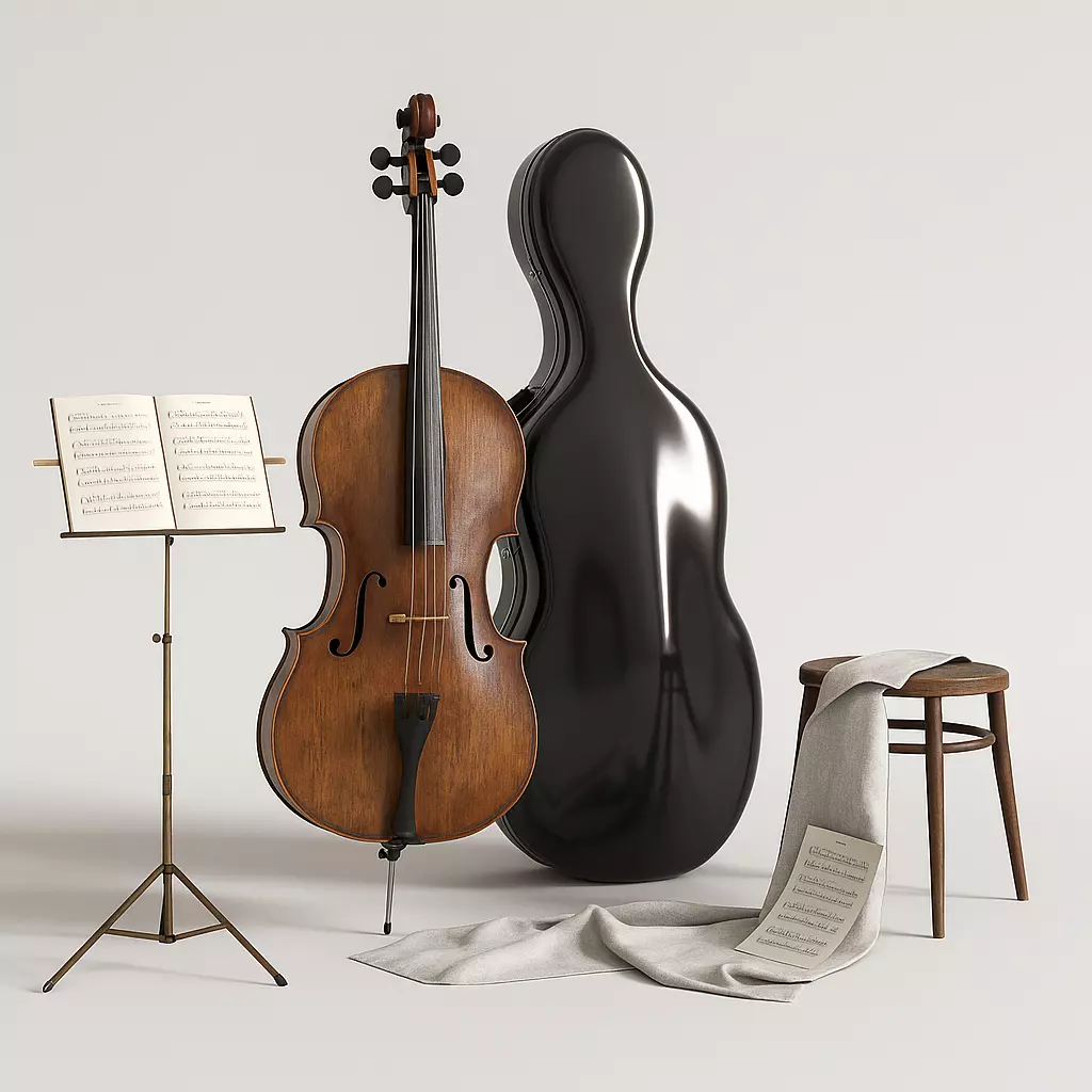 Cello Set 3D Model  Realistic Classical Interior Scene 3D model_0