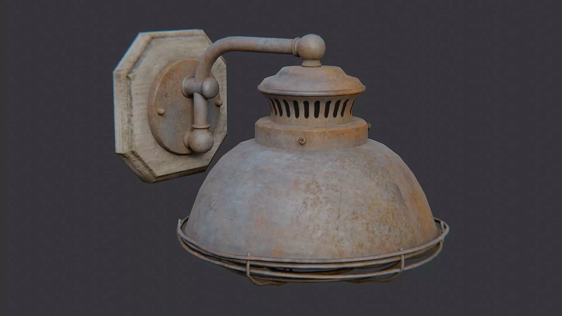 Rusty Industrial Wall Mounted Lamp Fixture Low-poly 3D model_2