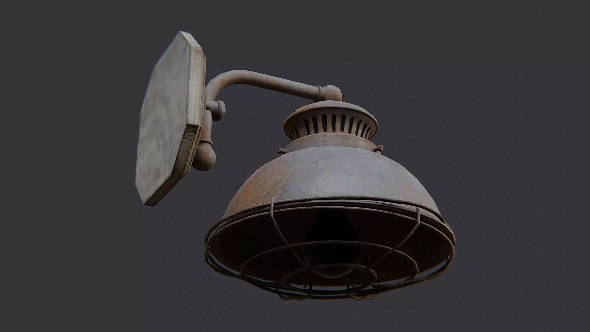 Rusty Industrial Wall Mounted Lamp Fixture Low-poly 3D model_5