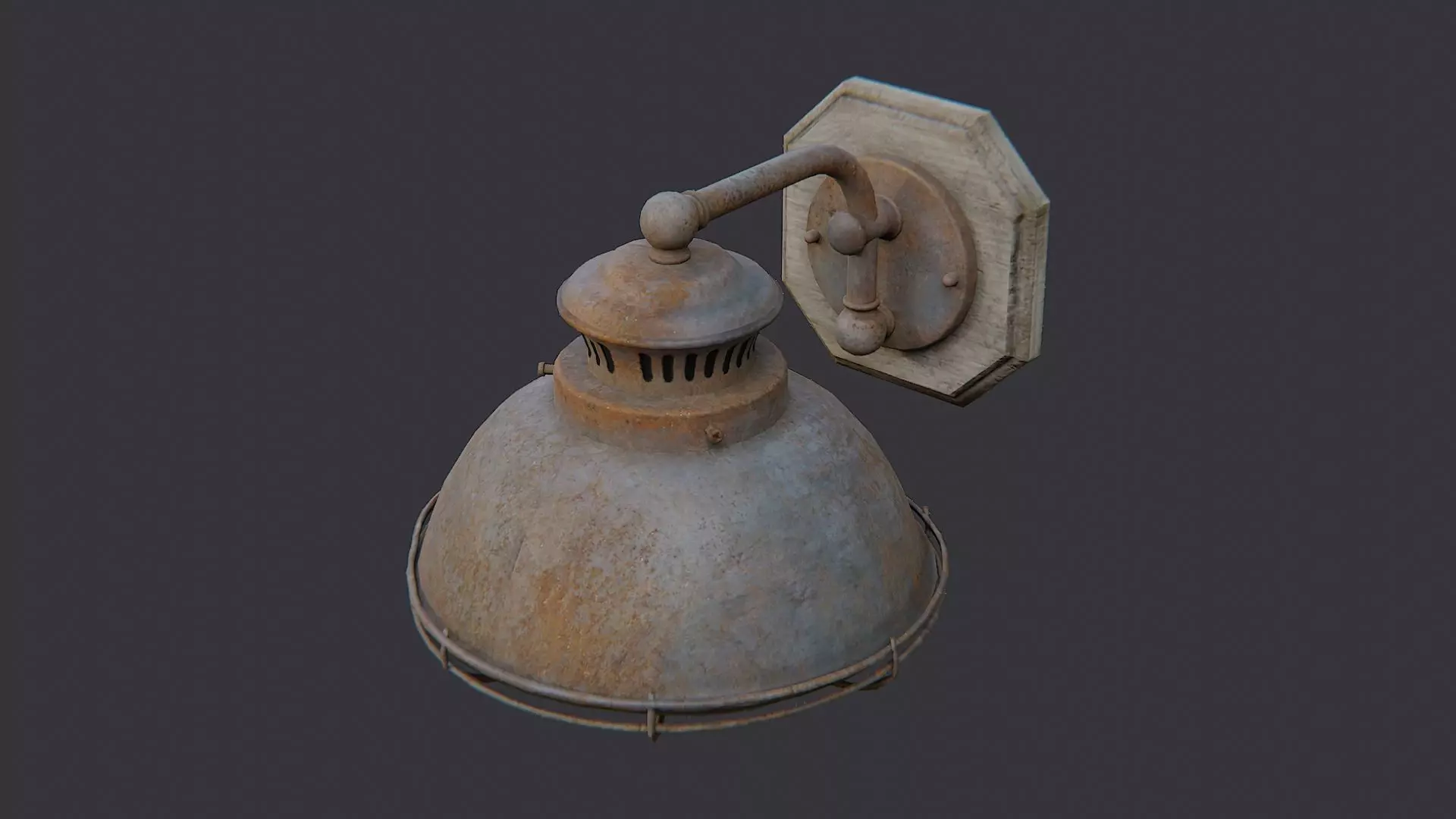 Rusty Industrial Wall Mounted Lamp Fixture Low-poly 3D model_3