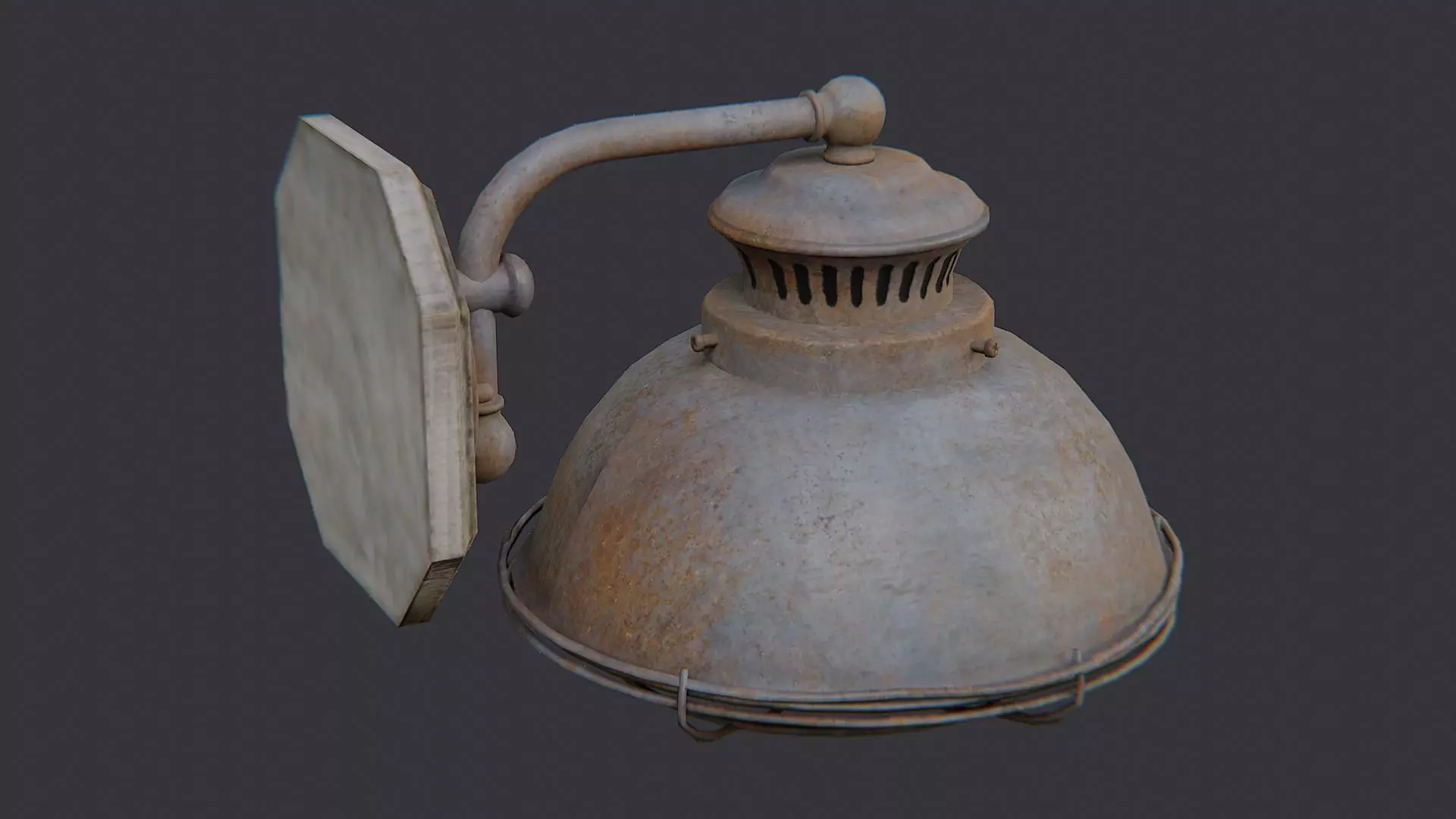 Rusty Industrial Wall Mounted Lamp Fixture Low-poly 3D model_0