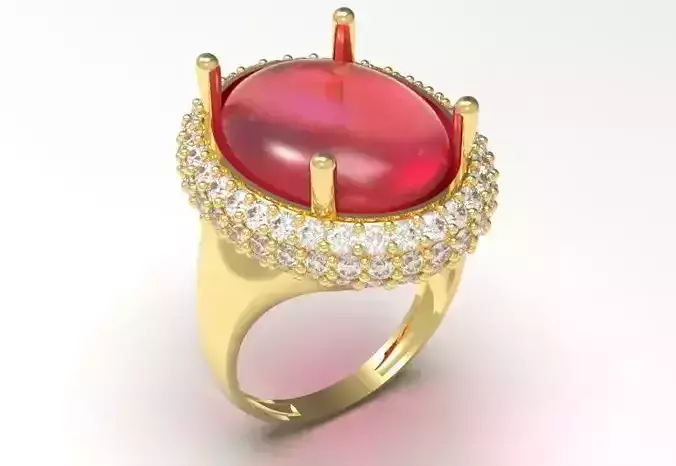 Elegant Oval Citrine Halo Ring 3D Print Model