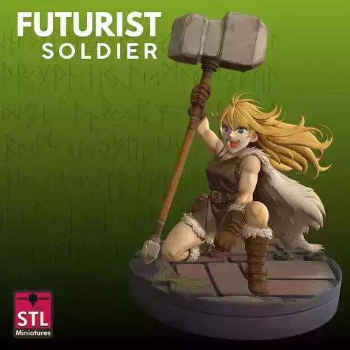 Viking Woman STL Cartoon Battle 3D Model 3D print model