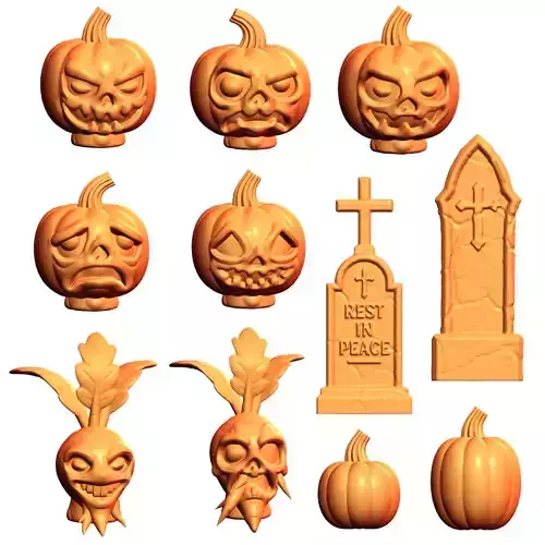 Tabletop Miniature Halloween Pumpkin Head Kitbashing Set Free 3D print model