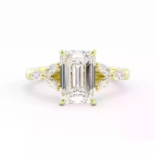 Emerald Cut Diamond Ring With Hidden Initial And Rendering 3DM