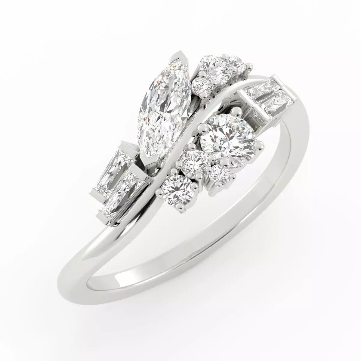 Diamond Cluster Wedding Band Ring With Rendering 3DM 3D print model_4