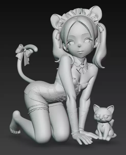 Beautiful white haired girl looking at you 3D print model_4