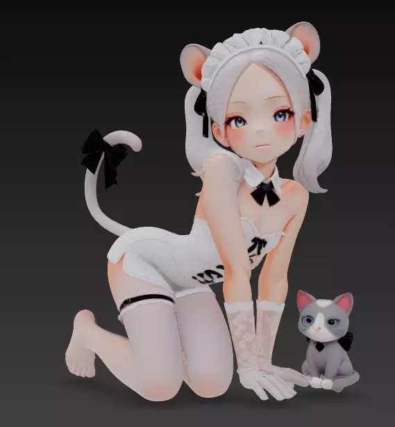 Beautiful white haired girl looking at you 3D print model_0